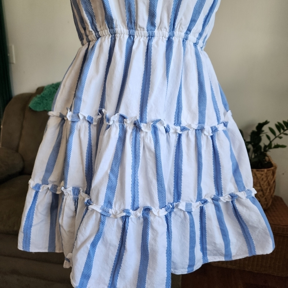 Sail To Sable Jacquard Stripe Ruffle Neck Mini Dress Size XS - Picture 3 of 7